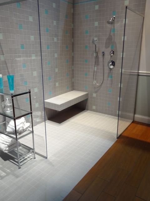 An accessible shower exemplifies 2013 bathroom remodeling trends