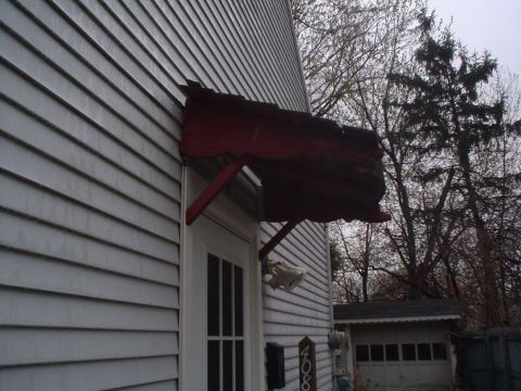 Before - Wood Door Awning Rotting & Pulling Away from House