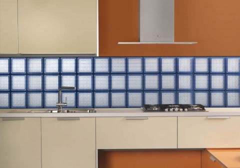 Blue Mosaic Tile Glass Block Kitchen Backsplash
