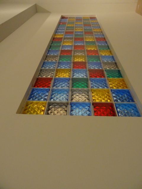 Cathedral style colored glass block windows at OSU Wexner Center Josiah McElheny Exhibit