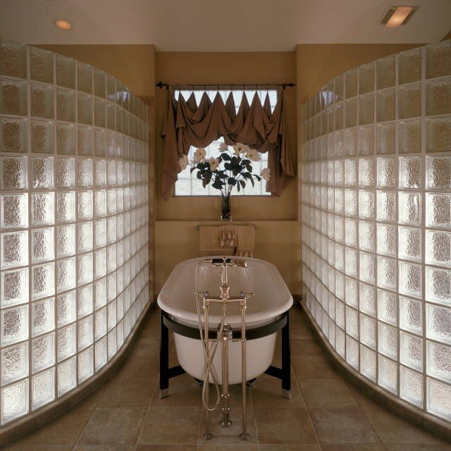 Curved glass block shower