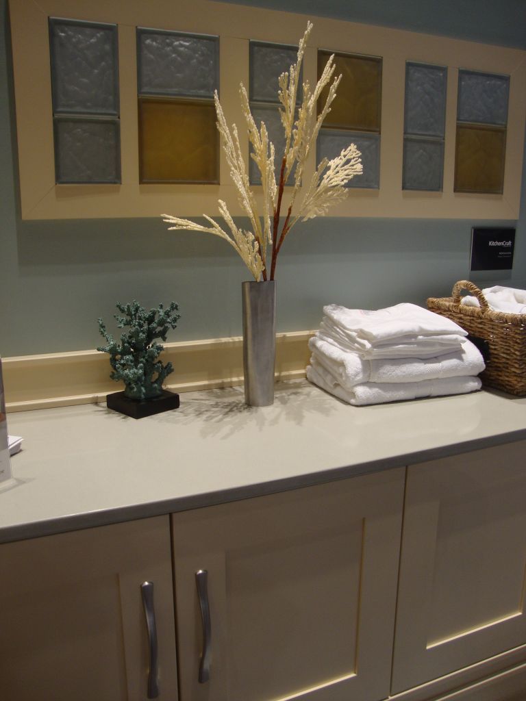 Frosted glass blocks with color used in a laundry room
