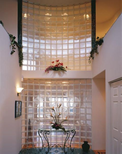 Glass block pattern wall using Spyra design to move interior light