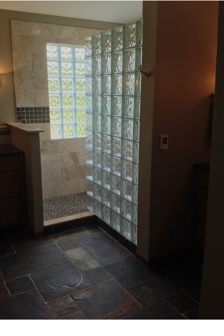 Glass block shower slate floor westerville remodel