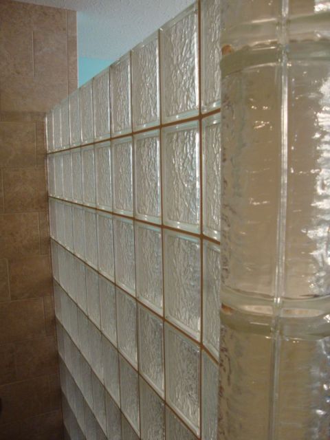 Glass block curved shower wall