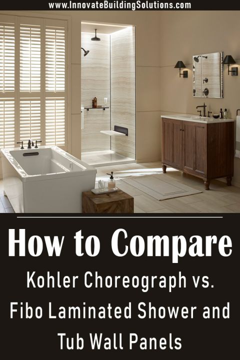 How to compare Kohler Choreograph vs. Fibo Laminated Shower and Tub Wall Panels | Innovate Building Solutions | #KohlerProducts #BathroomProducts #Laminatewallpanels #GroutFreePanels