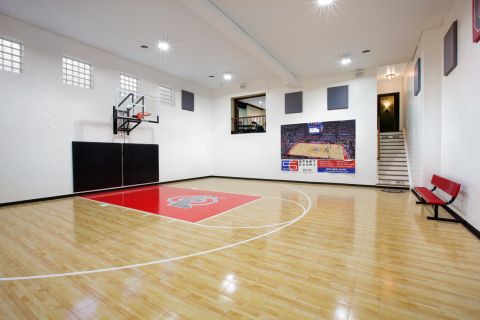 OSU themed home gym basketball court in Columbus Ohio