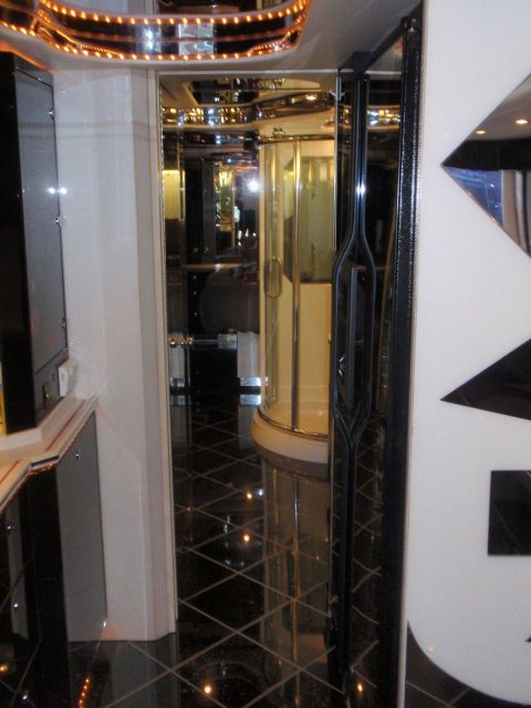 Remodeled interior of Prevost H3-45 touring motor coach