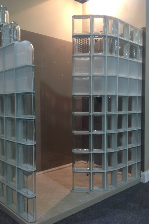 Modern and Contemporary glass block shower design with clear and frosted blocks