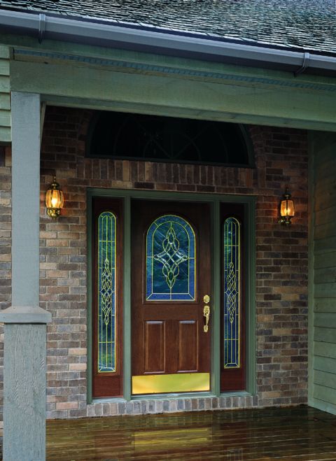 Steel Front Entry Door Painted with Decorative Glass