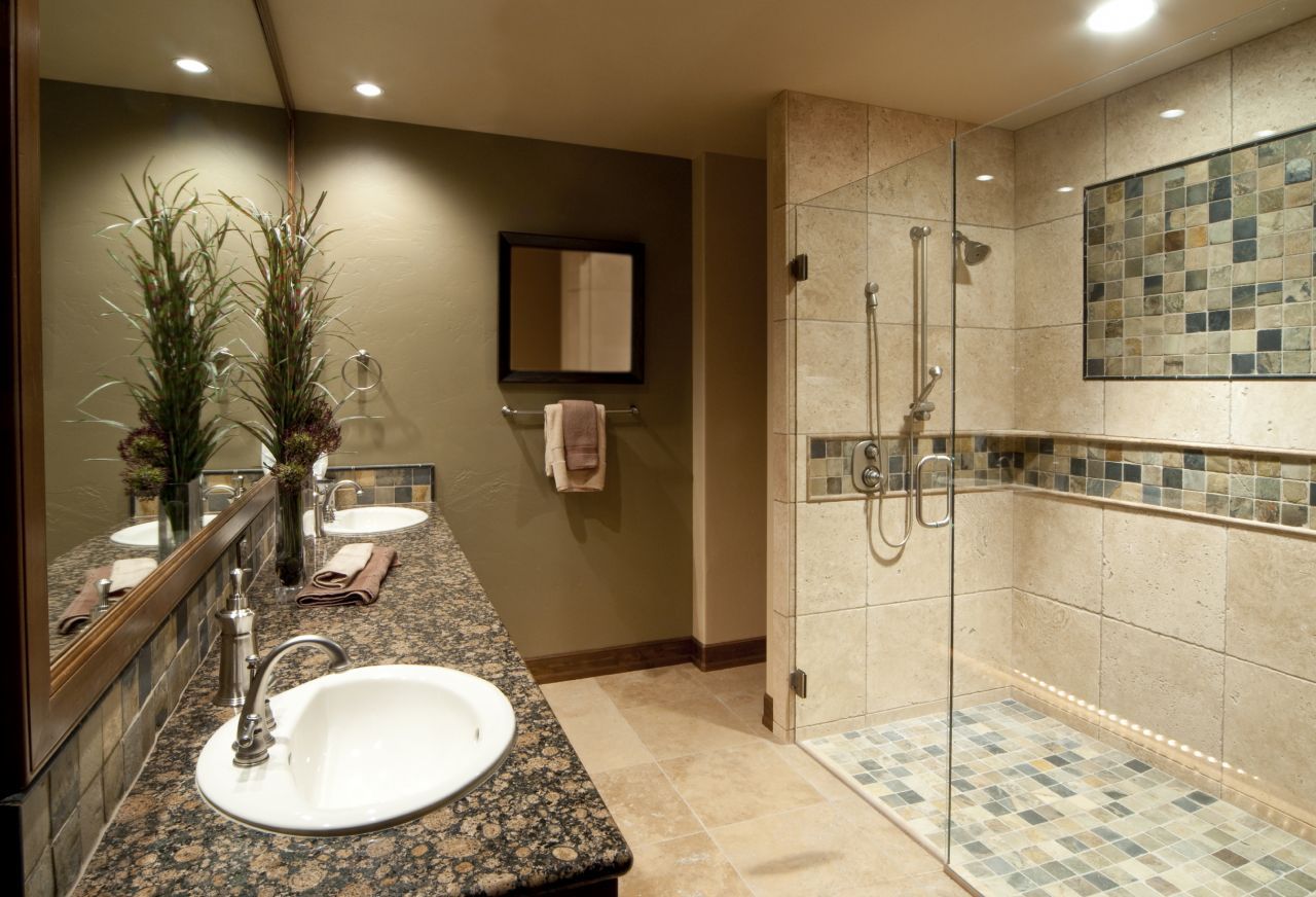 Bathroom remodel with an earth tone color scheme