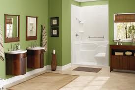 Accessible shower with a bench seat and roll under sinks