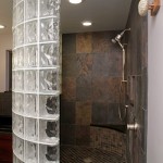 Curved glass block shower wall.