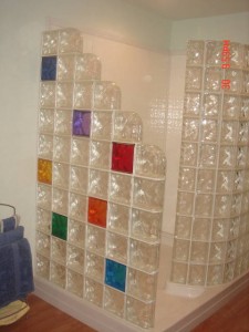 Glass block shower with double end glass blocks 