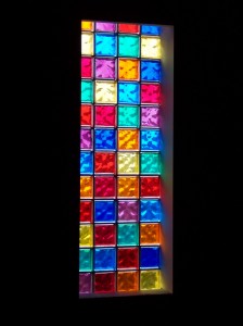 Interior View of Church Windows with Colored Glass Blocks 