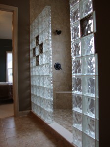 glass block shower with color glass block 