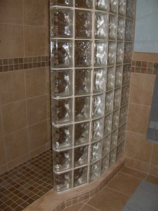 Tub space converted into a glass block shower 