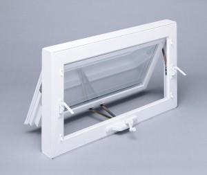 Awning window hinged at top crank at bottom opens out