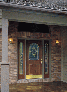 Steel Front Entry Door with Decorative Art Glass Sidelights