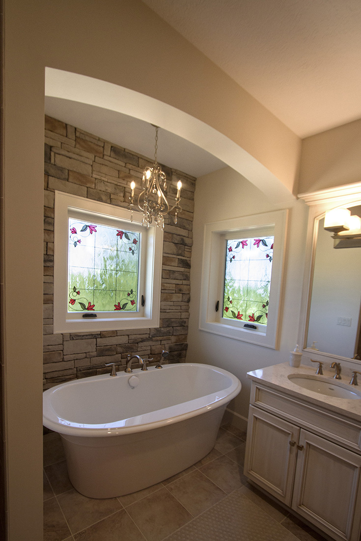 Disadvantage #1 - full opening casement windows with decorative trim in Cleveland bathroom remodel | Innovate Building Solutions #DoubleHung #ClevelandBathroom #WindowTrim #Casementwindow