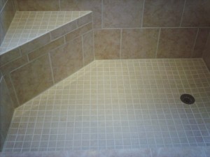 Corner shower seat with tile