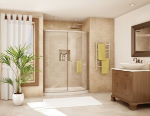 Curved shower door and base enclosure