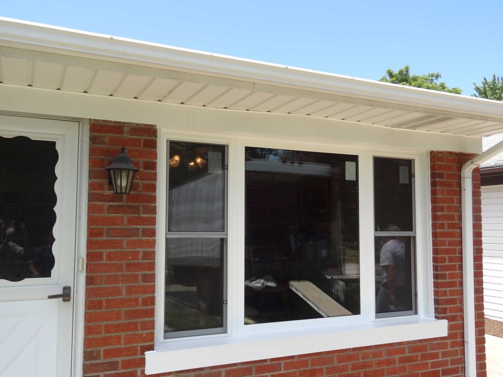 Bow Window Replacement With 3 Lite Double Hungs Picture Window