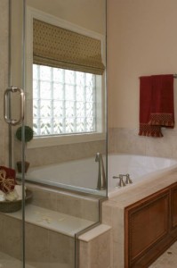 new construction glass block bath window for privacy on the side of a home