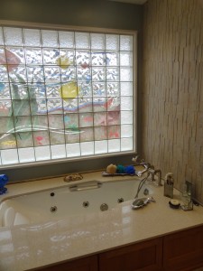 High Privacy Glass Block Bathtub Window with an Aquarium mural wider transfer seat jetted tub columbus ohio