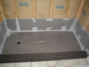 Wedi waterproof pan and curb before new decorative wall surround installation cleveland ohio