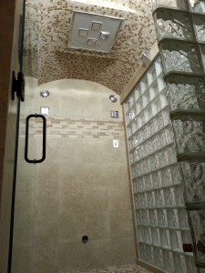 Arched ceiling of finished glass block steam shower in Atlanta GA