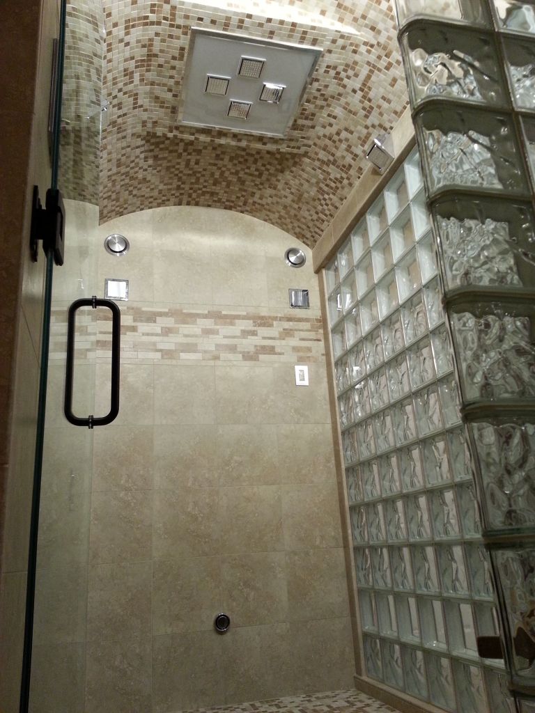 Glass Block Steam Shower With Thinner Glass Blocks In