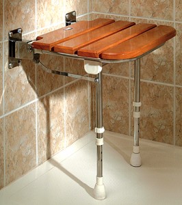 AKW fold down seat in a barrier free shower 