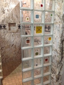 Glass tile blocks used for a shower wall