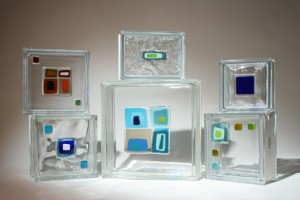 Selection of glass tile blocks on various sized and pattern of blocks