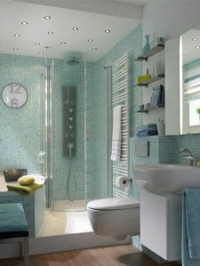 Clear glass enclosure in a small bathroom 