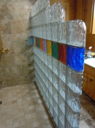 Thinner three inch thick glass block wall with colors and step down design