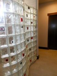 Serpentine glass block wall with glass tile blocks 