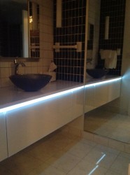 Robern wall mounted glass door cabinets with LED lighting