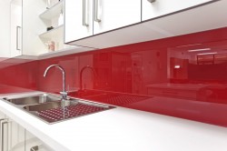 Red rouge kitchen backsplash adds a pop of color 