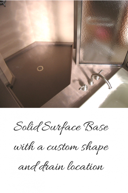 Solid surface base with custom shape and drain location