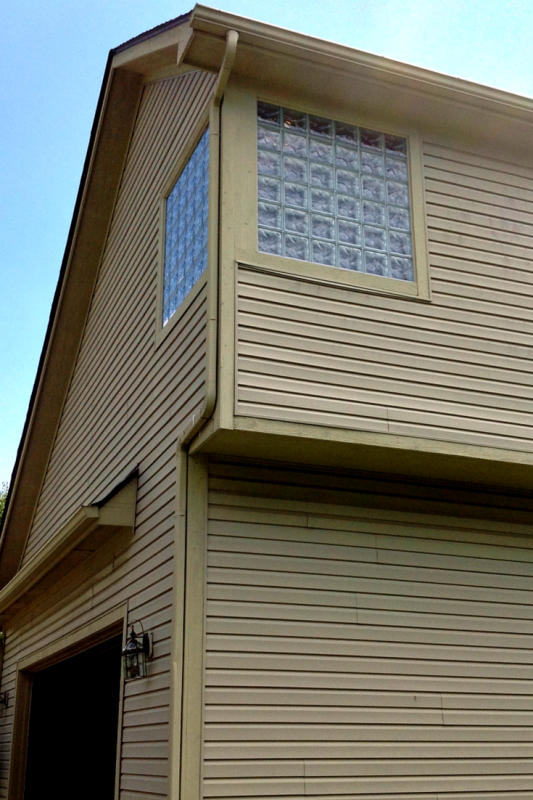 Exterior view of glass block privacy windows