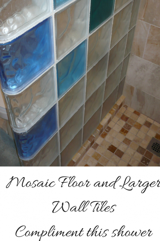 Mosaic Floor Tiles and Larger Wall Tiles for a walk in shower