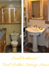 Hidden storage above a toilet and medicine cabinet