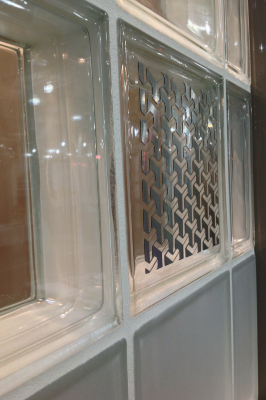 Modern Illuminara glass blocks with a stainless steel pattern