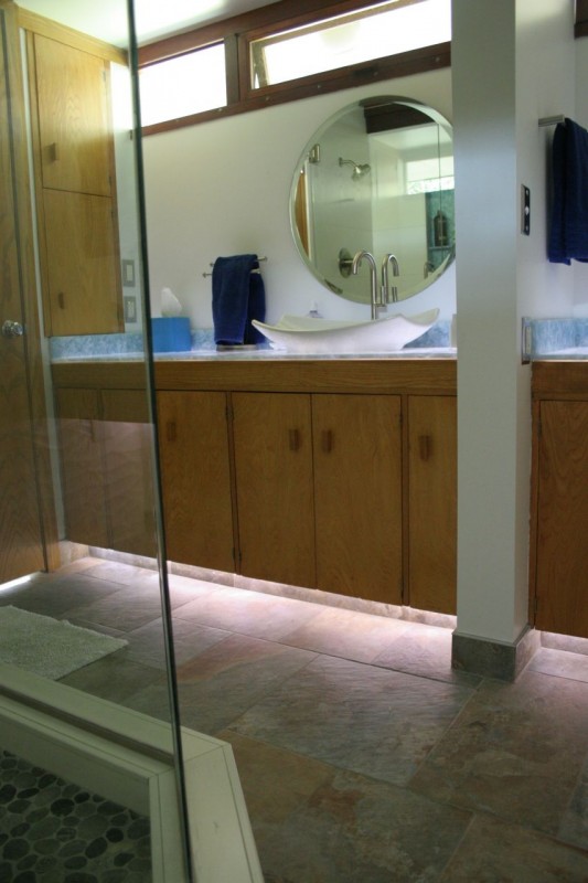 Remodeled master bathroom in Usonian Frank Lloyd Wright Home Fresno California