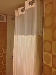 Shower curtains in DoublTree hotel room in Worthington Ohio