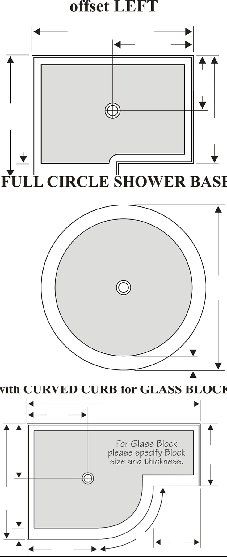 Solid surface and cultured granite shower pans can be round angled or even have an offset design for a walk in shower | Innovate Building Solutions