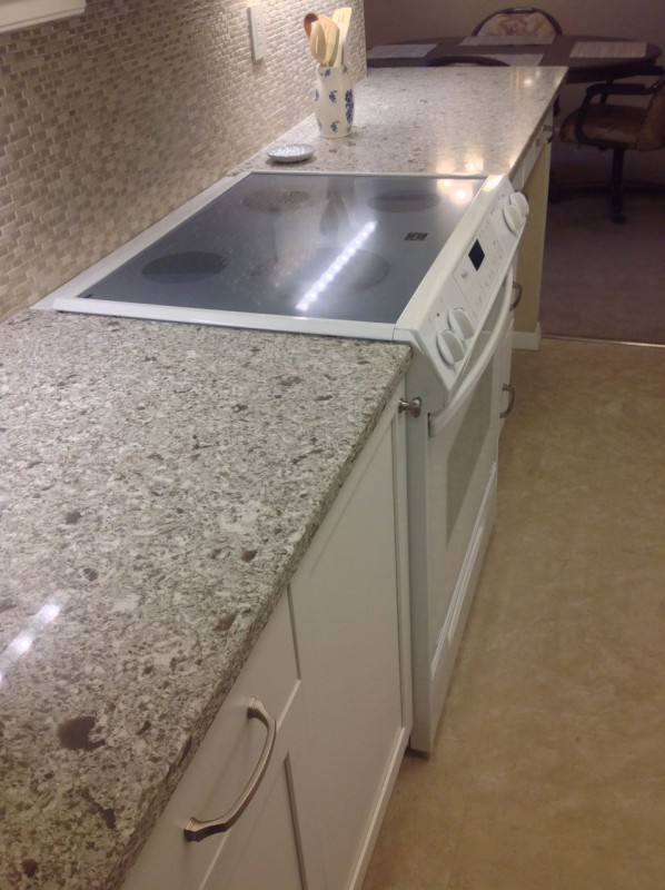 Quartz countertop in a galley style kitchen remodeling in Lakewood Ohio