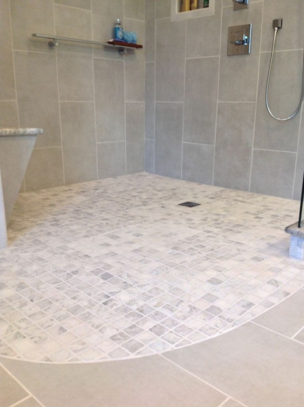 One level wet room design in a cleveland bathroom 